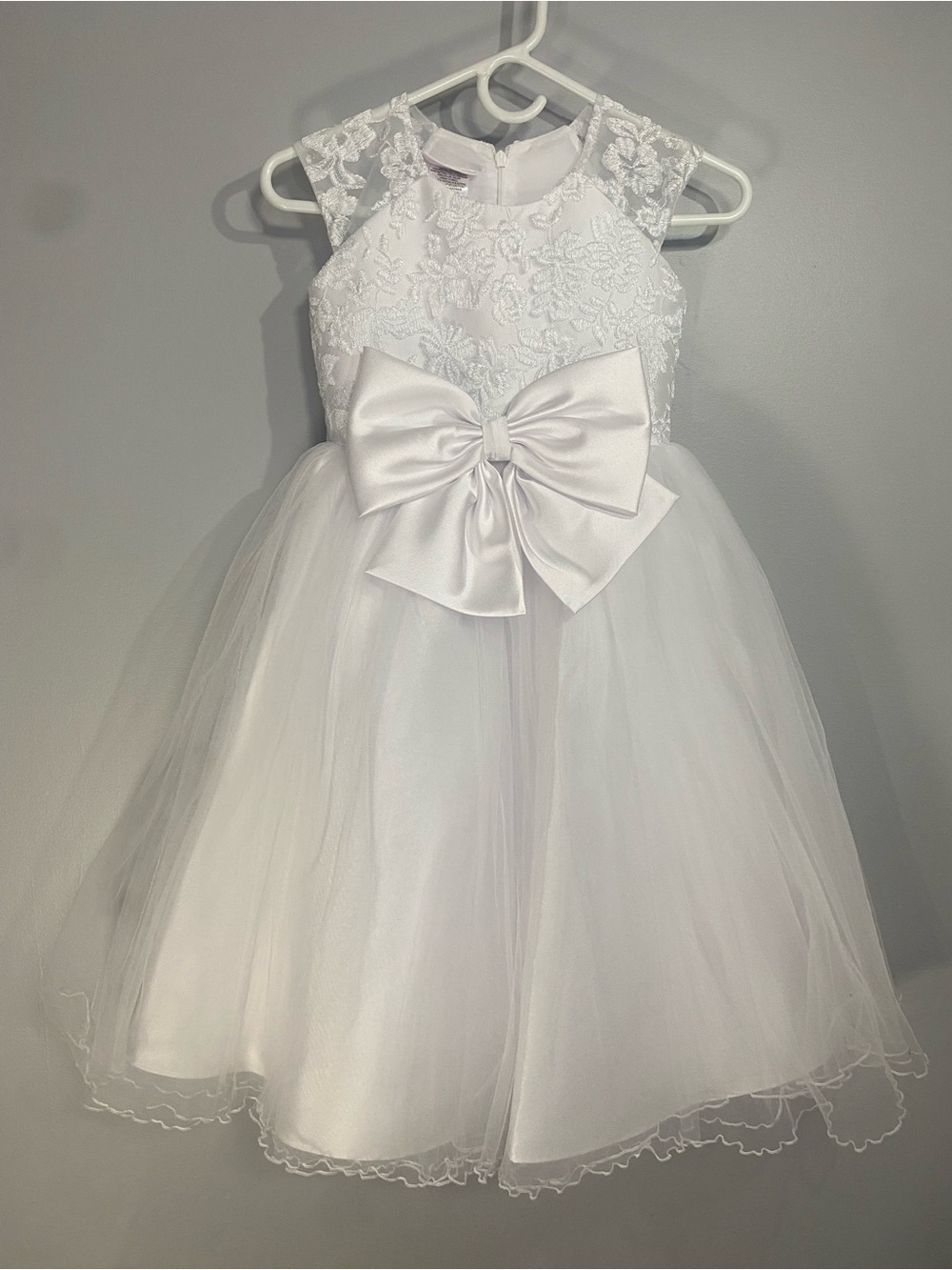 Bonnie Jean White Lace & Tulle Bow Party Dress